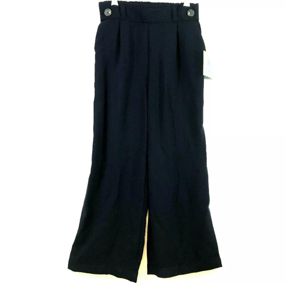 NWT CeCe Navy Blue Cropped Wide Leg Pants with Buttons